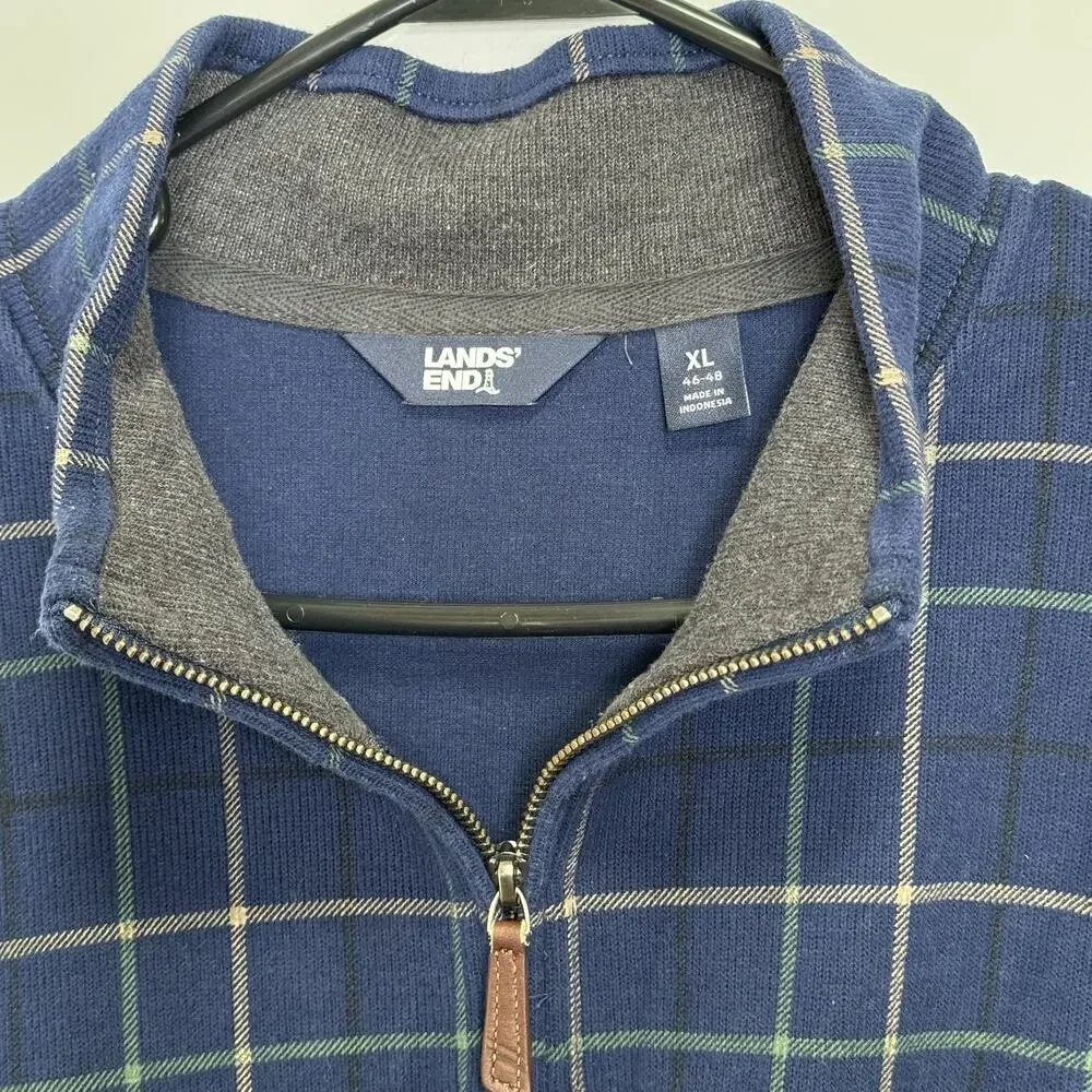 Lands’ End Lot Of 2 Mens Long Sleeve Plaid XLT Polo & XL Quarter Zip Pullover